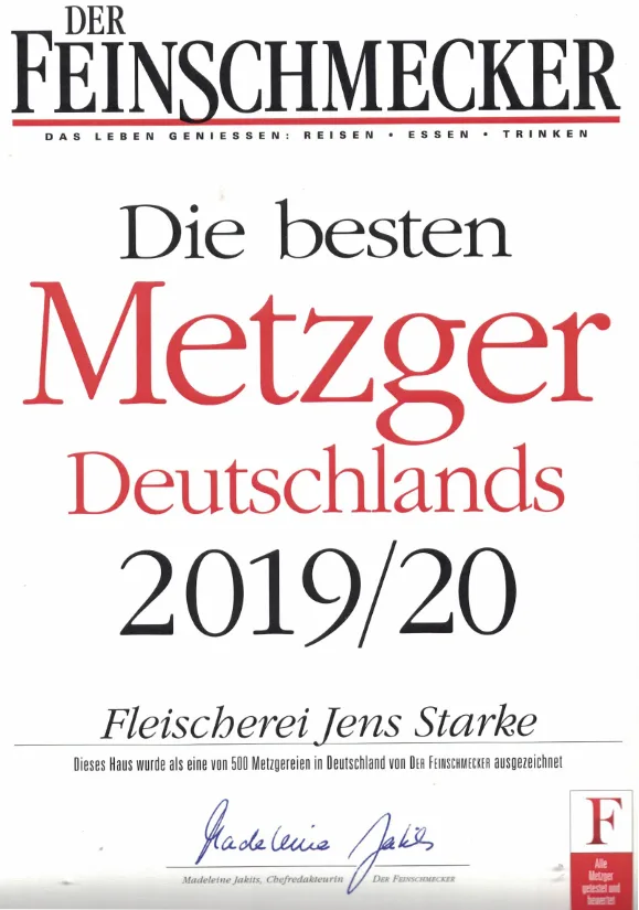 Der Feinschmecker: Die besten Metzger Deutschlands 2019/20, Fleischerei Jens Starke